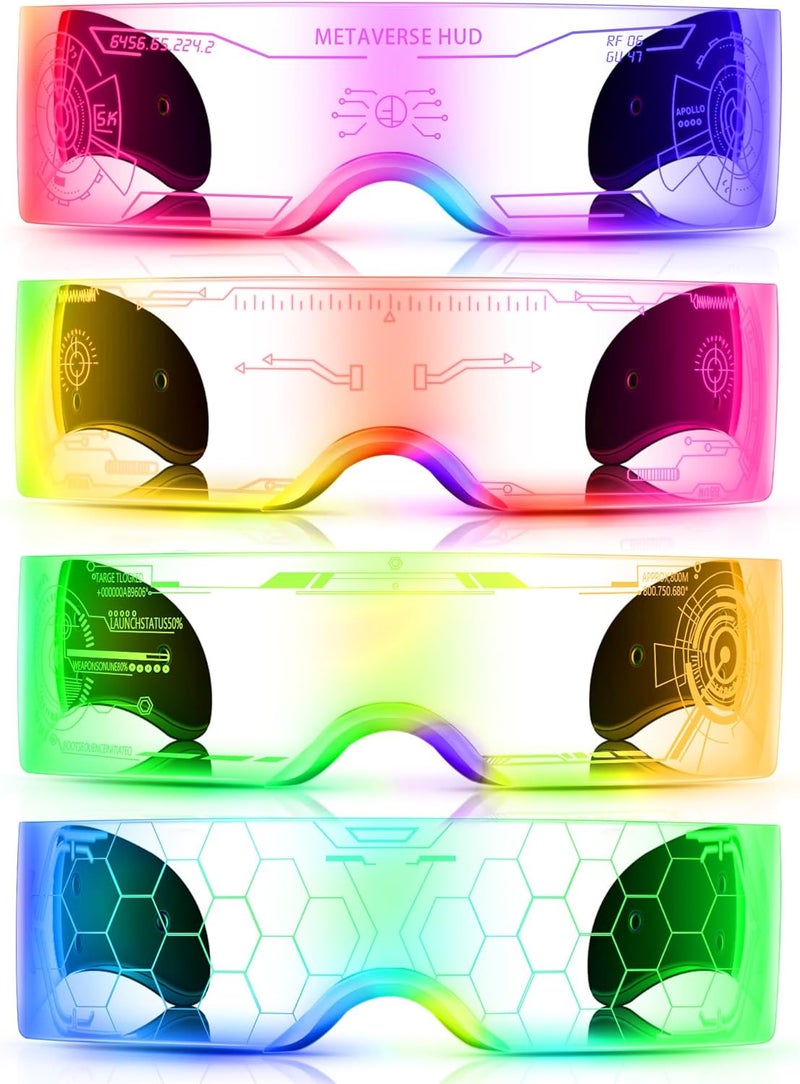 TOODOO 4 Pairs LED Visor Glasses Light up Glasses Futuristic Luminous Rave Glasses 7 Colors 4 Modes for Club Christmas Party - Image 1